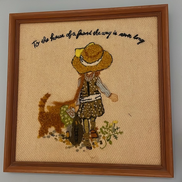 70’s wall set hand stitched little girl and pet - Picture 1 of 5